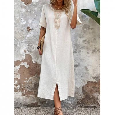 Frühling und Sommer Neues Bequemes Locker Sitzendes Pullover-Kleid mit Kurzen Ärmeln für Damen