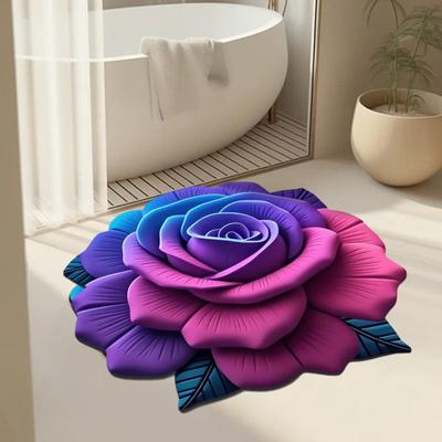 3D Rosenblumenbereichsteppich Rutschfest Waschbar Saugfähig Plüsch-Fußmatte Unregelmäßiger Blumenteppich Innen Wohnzimmer Schlafzimmer Badezimmer Küche Dekoration
