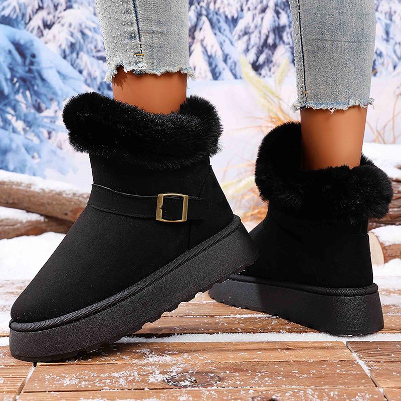 Fashion Fashion Buckle Faux Fur Snow Boots for Women Warm Plush Lining Platform Winter Boots Woman Non Slip Faux Suede Ankle Botas Mujer