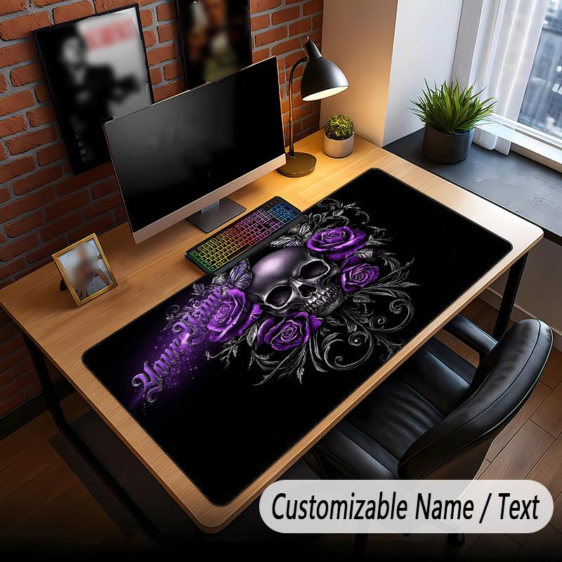 Skull Gothic Theme Custom Mouse Pad Personalized With Name Text Customized Desk Mat For Office Home Decor