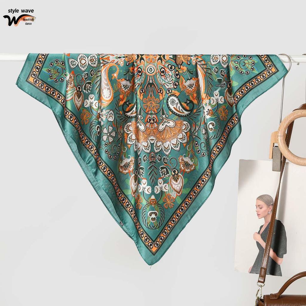 70CM Versatile Cashew Pattern Silk-Style Square Scarf: Multi-Functional Accessory for All Seasons