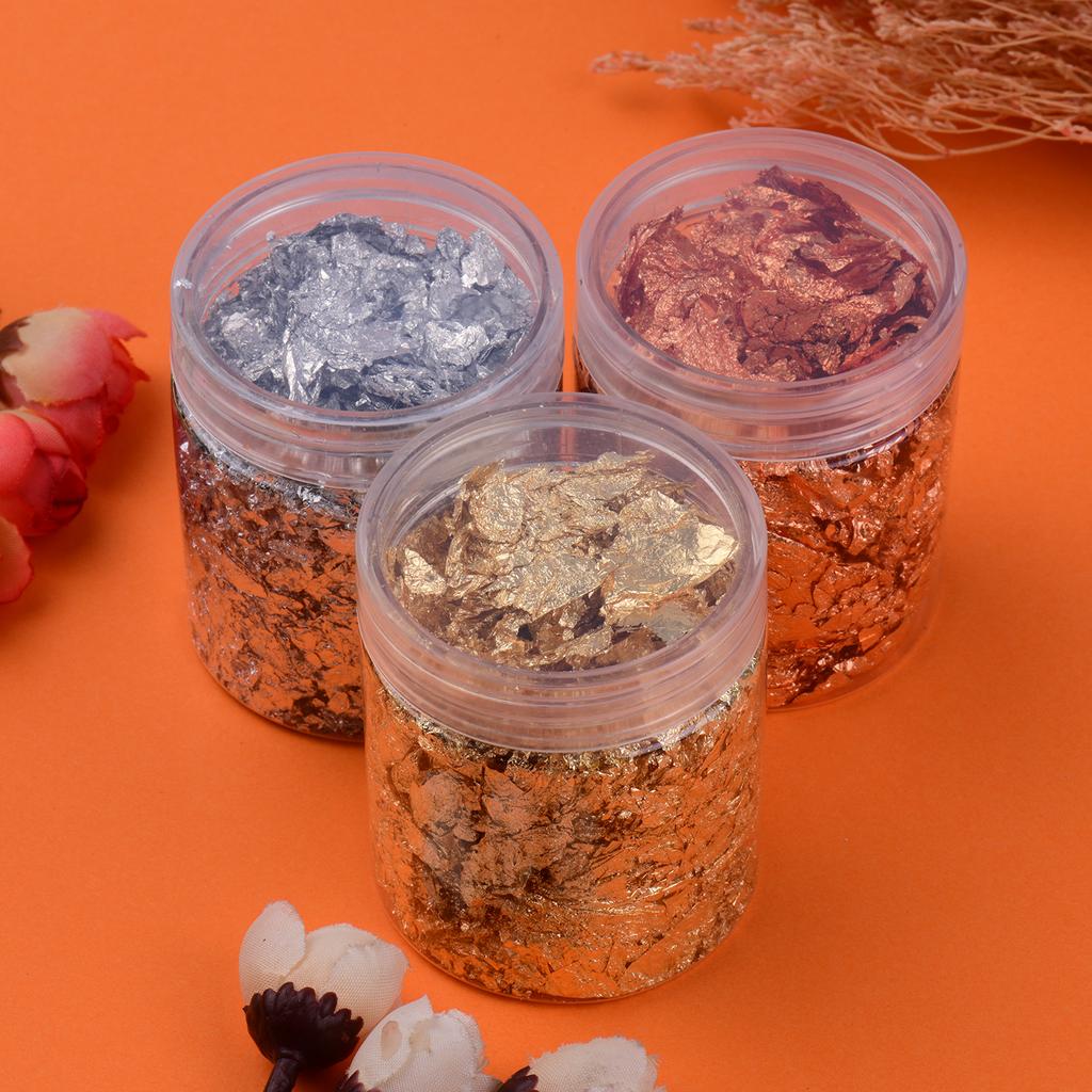 5g Per Color Imitation Gold Foil Flakes 3 Bottles Metallic Foil Flakes for Resin Jewelry Making