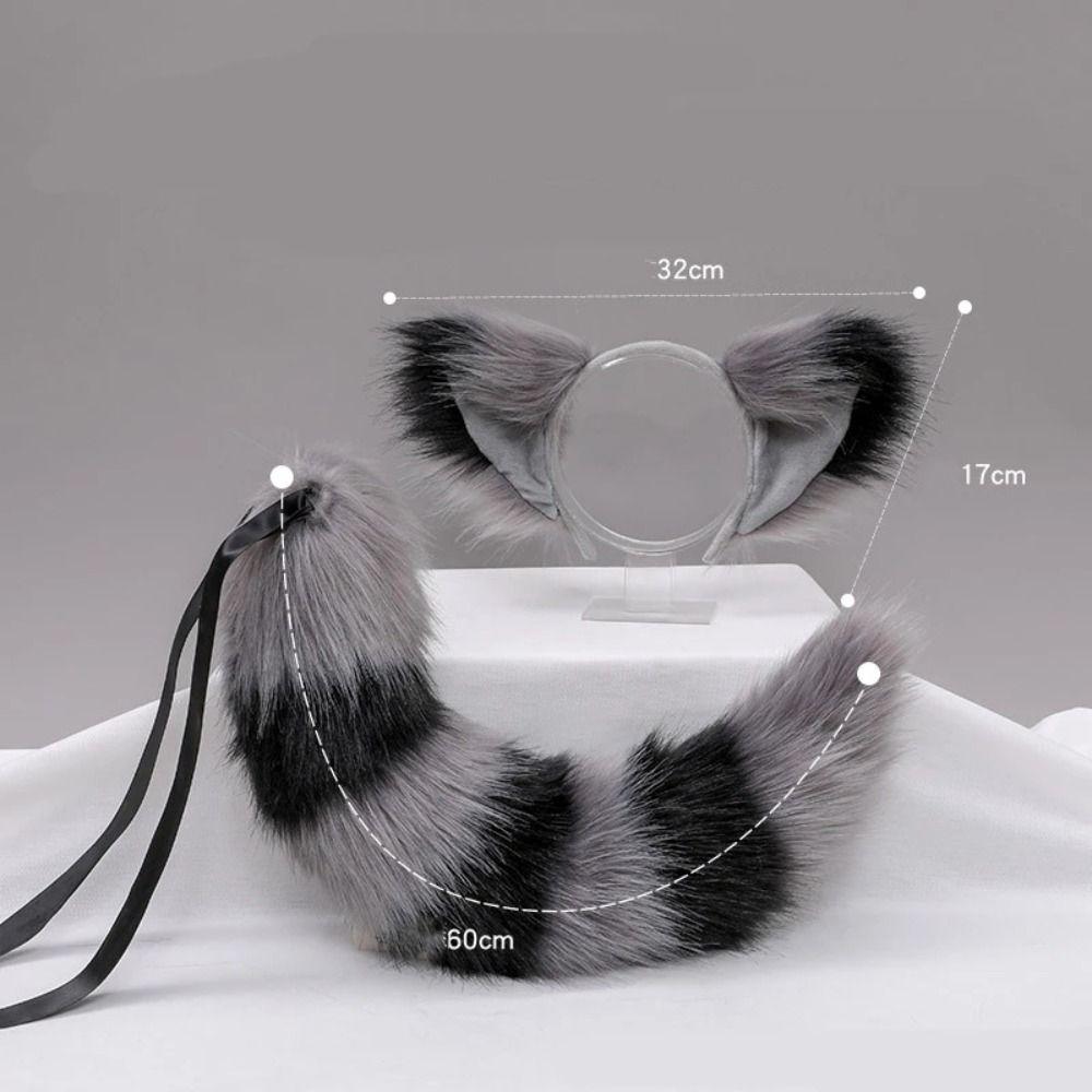 Cat Tail Plush Cat Tail and Ears Set Cat Ear Halloween Animal Cosplay Props  Adult