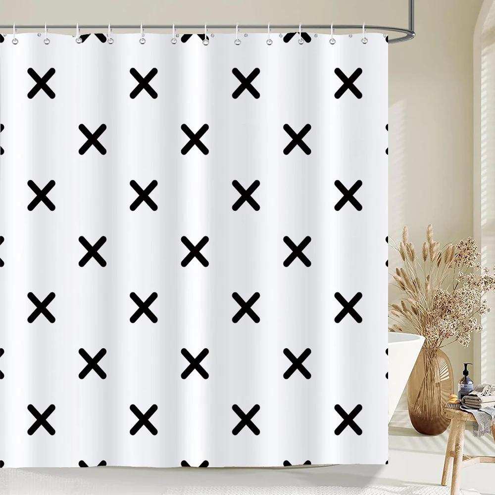 Black And White Modern Simple Shower Curtain Home Bathroom Decoration Printing Polyester Fabric Bath Curtains With Hooks