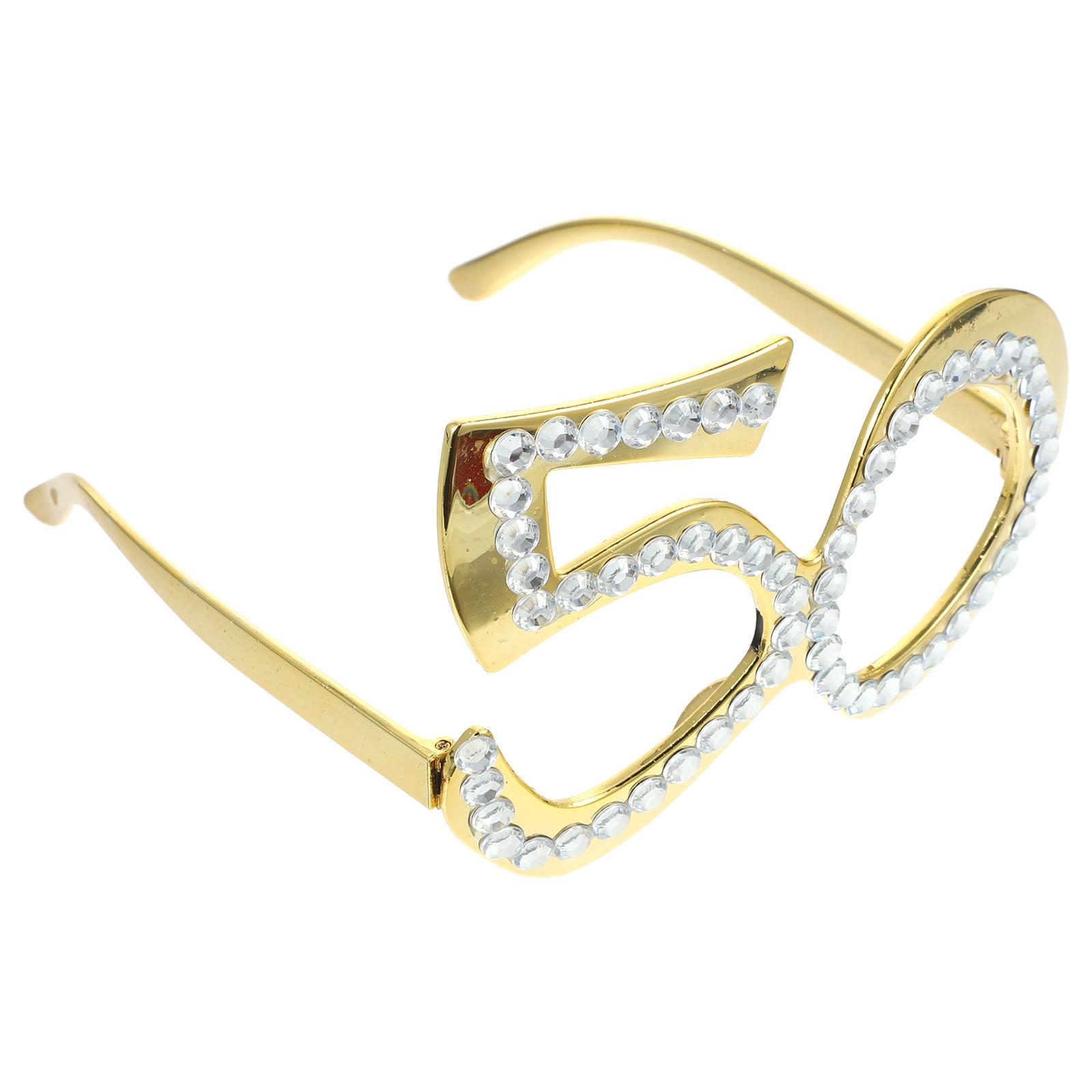 

1 пара очков на день рождения Очки на 50 лет со стразами Забавный пластиковый костюм Реквизит для фотобудки золотистый