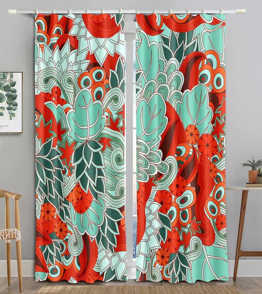 New Cheap Pink Flower Fish Green Peacock Curtain Bedroom Hotel Window High Shading  New Fashion Beautiful Color Pattern 2 Panel