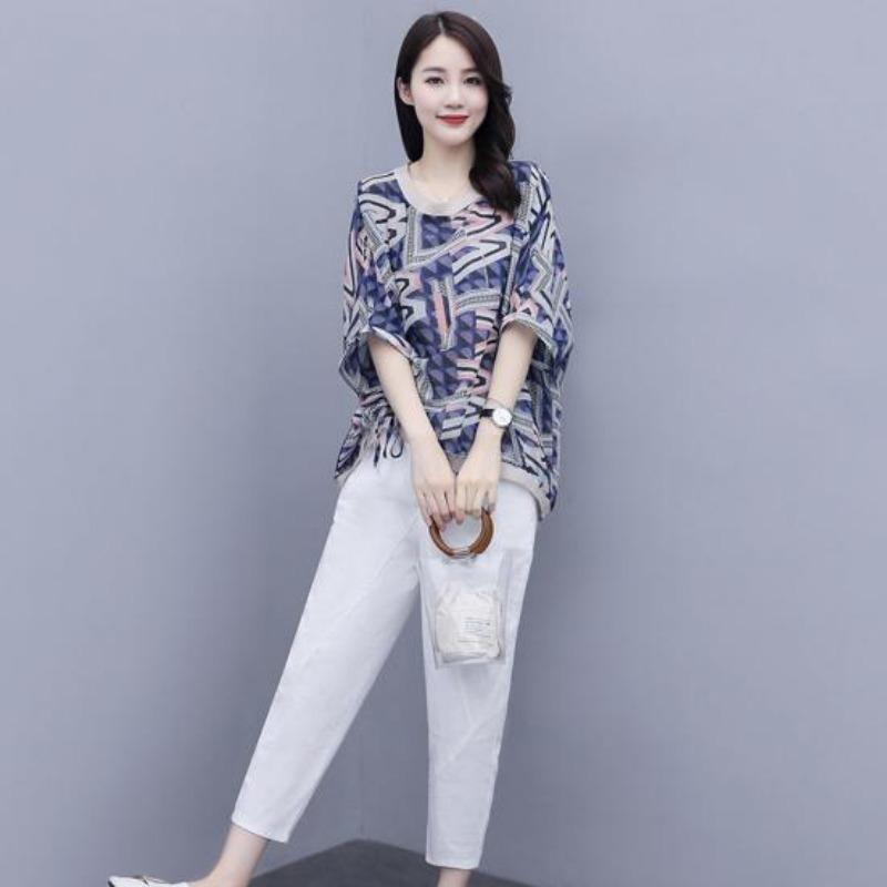 Modisches Damen-Zweiteiler-Set mit floralem Print, lässiger lockerer Stil, Damen-Sommer-Sets