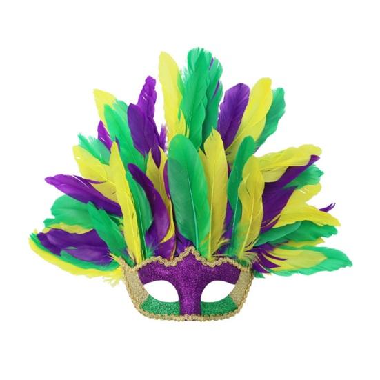 Mardi Gras Masque Colorful Feather Masquerade Masque for Women Venetian Carnival Costume for Prom Ball Halloween Party Cosplay
