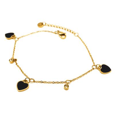 [Q2431] - Designer Steel Bracelet 'Love' Black Gold - Heart 7 Mm