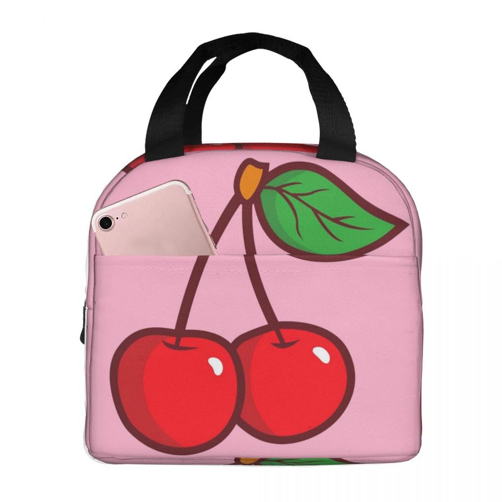 Cartoon Cherry Pattern Insulated Lunch Bag for Women Kids Portable Food Boxes Thermal Lunch Box Tote