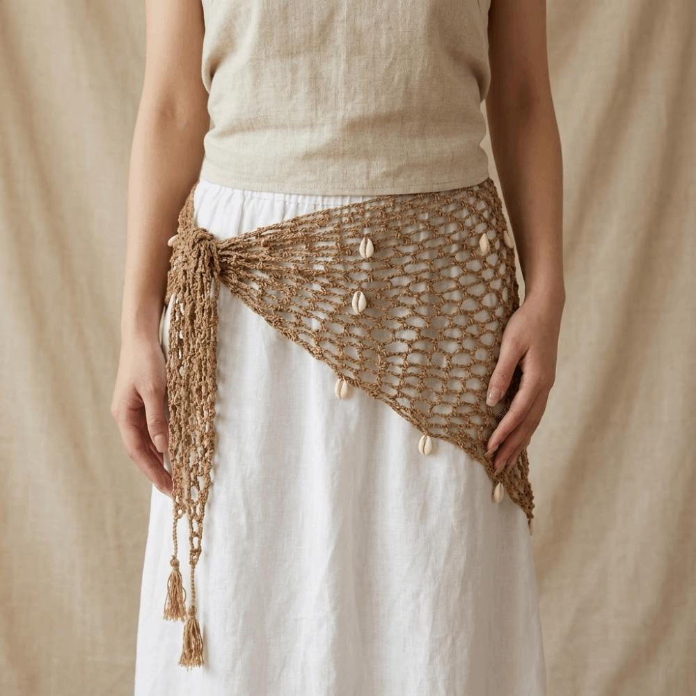 Shell Triangle Hip Scarf Solid Color Waist Belt Fashion Crochet Short Skirt Wrap Daily