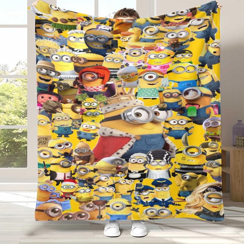 Cute Minions cartoon Flannel Blanket,Ultra Soft Warm Plush Throw for Home Bedroom Bed Sofa Cover Camping Picnic gift kids