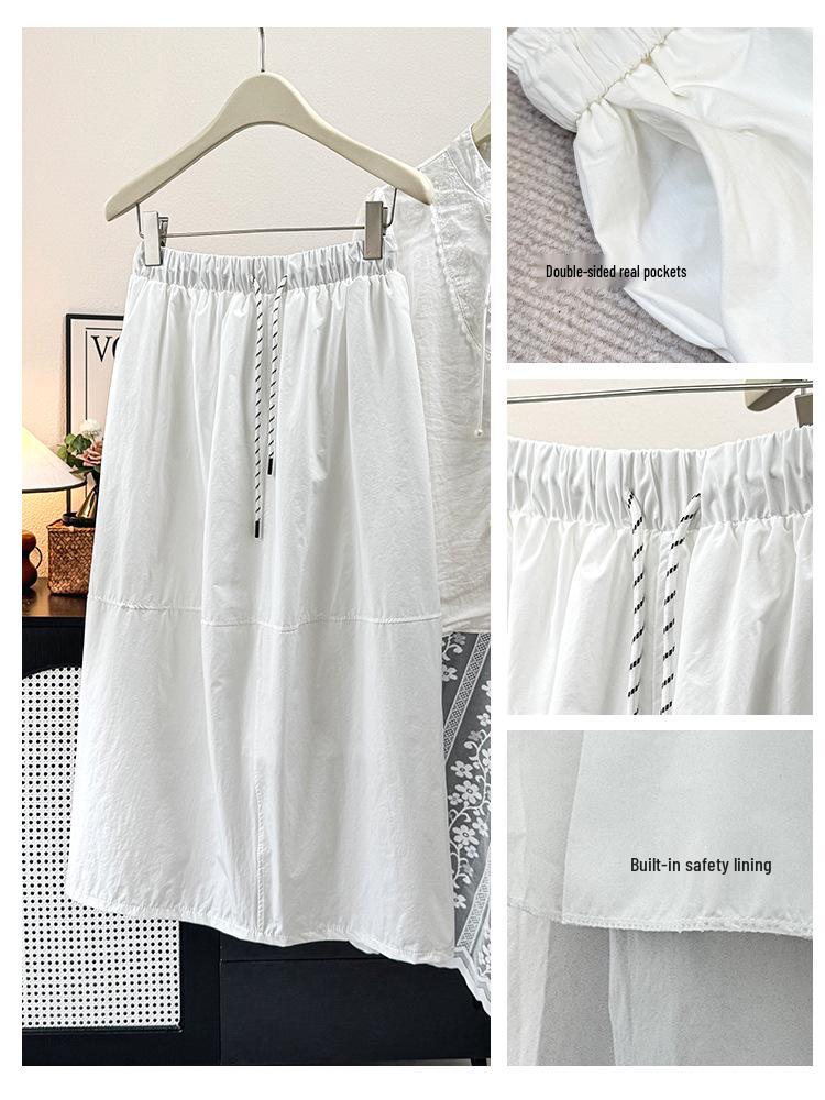Korean-Style Ice Silk A-Line Skirt: Elastic Waist, Slimming, for Spring/Summer 2026