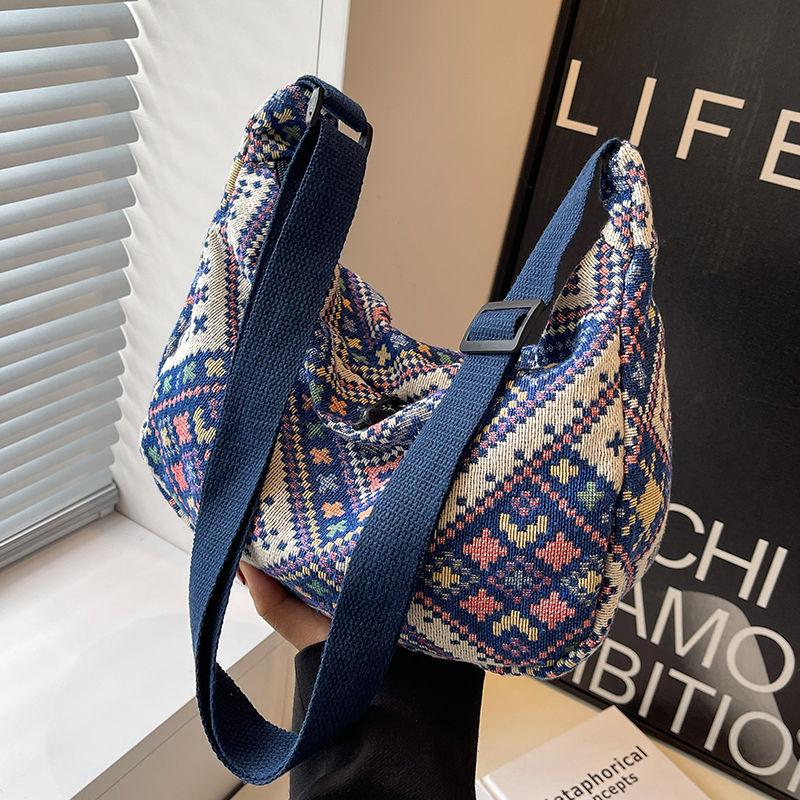 Velkokapacitní etnická taška na knedlíky pro ženy, taška přes rameno, plátěná crossbody taška