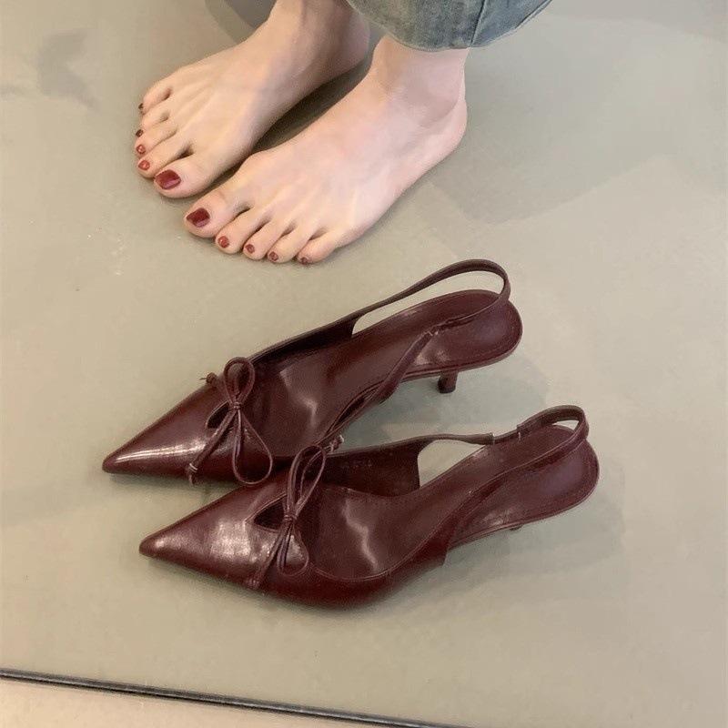 Hot Selling Spring Summer 2025 NewPointed Toe Thin Heel Butterfly Knot High Heels Strap Back Women Sandals Low Cut Single Shoes