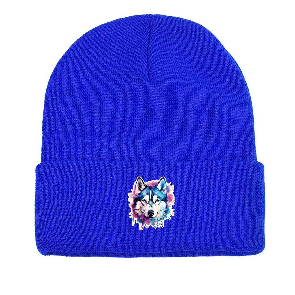 Wolfshund Warme Strickmütze Beanie, Tier Skullies Beanies Herbst Winddicht Einfarbig Mütze Gestrickte Mütze Beanie