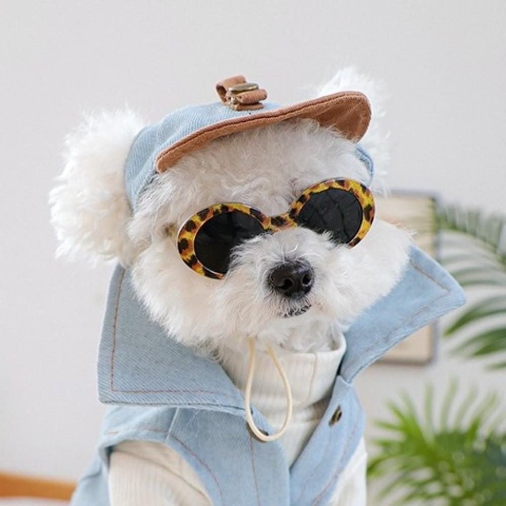 Korean Style Dog Sun Hat with Sunglasses Adjustable Puppy Baseball Cap  Beach Activities