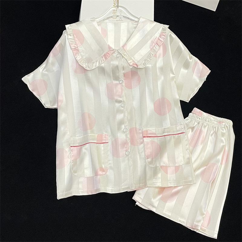 Cute Pajamas Women'S Spring Summer Short-Sleeved Shorts Sweet Casual Loungewear Set Two-Piece Set