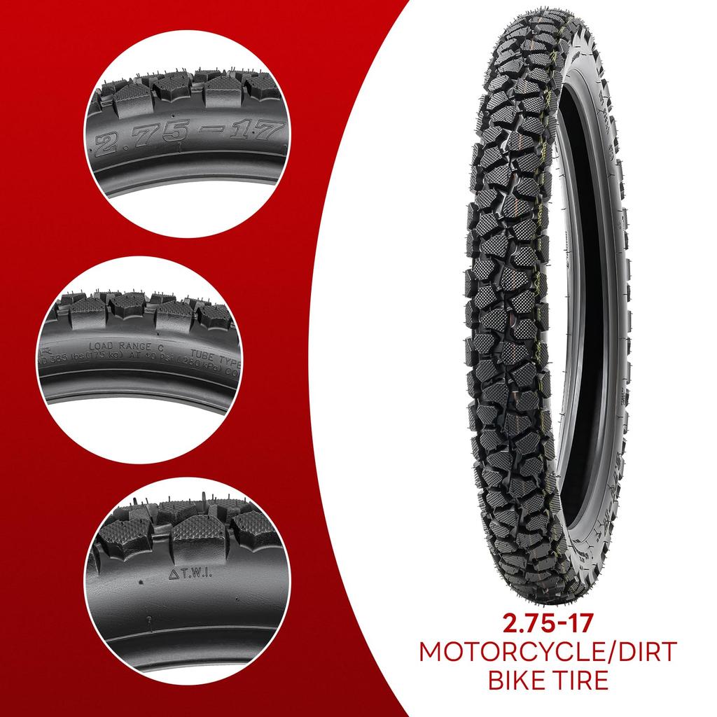 PaoWin 6PR 47P Motorcycle Tire Thick TR4 Motorcycle Motorcycle Motorcycle 2.75-17 Tire, TT, 2.75-17 Tire, 2.75-17 + 2.50/2.75-17 Tube, Wall, Valve,