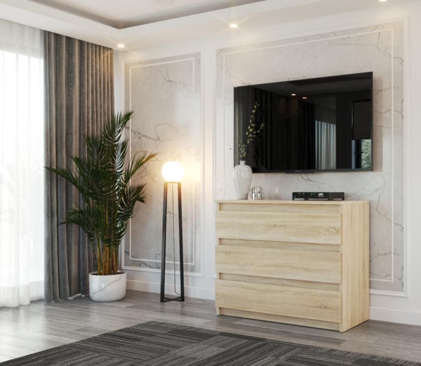 Sonoma-Eiche Kommode 80cm 3Schubladen TV-Schrank Möbel für Wohnzimmer Schlafzimmer