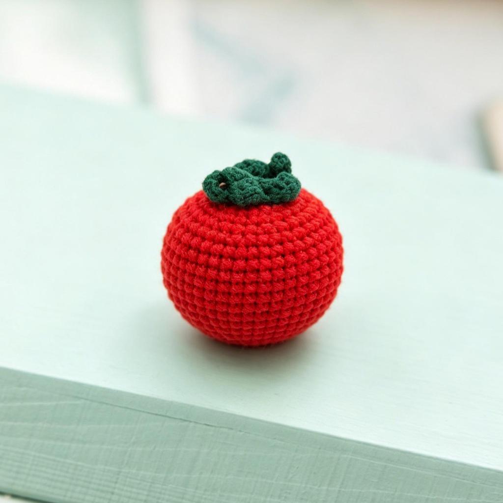 Hand-Knitted Apple & Persimmon Holiday Keychain Pendant