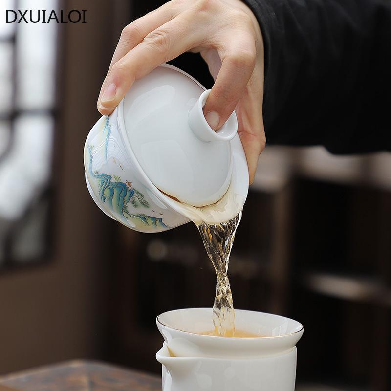1pcs tea cup Ceramic tea bowl White porcelain large Sancai cover bowl teacup Kung Fu Tea High Quality Chinese style