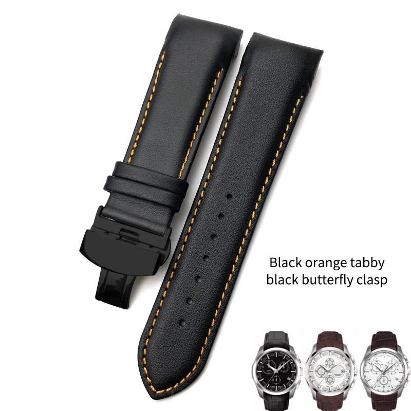 Curved End 22mm 23mm 24mm Genuine Leather Watchband for Tissot T035 T 035617 627 Cowhide Watch Strap Butterfly Clasp Men Tools