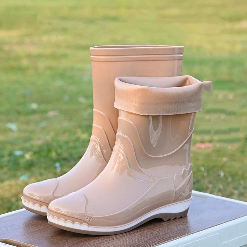 

Women s Quick-Dry Mid-Calf Rain Boots Waterproof No Lining Easy To Clean 36 хаки