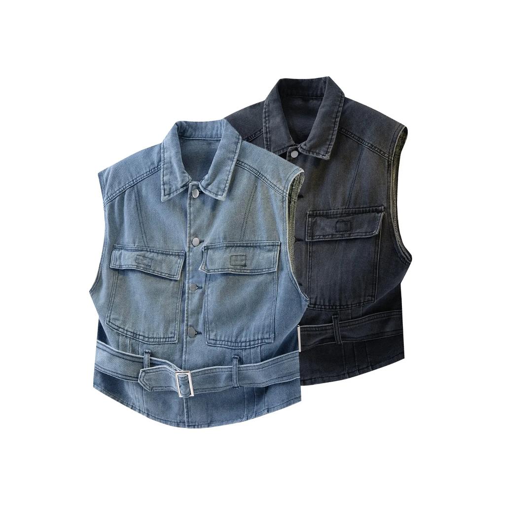 2026 Spring Men Motorcycle Biker Denim Vest Vintage Blue Muilt Pockets Sleeveless Jackets Punk Cowboy Fashion Black Wasitcoat