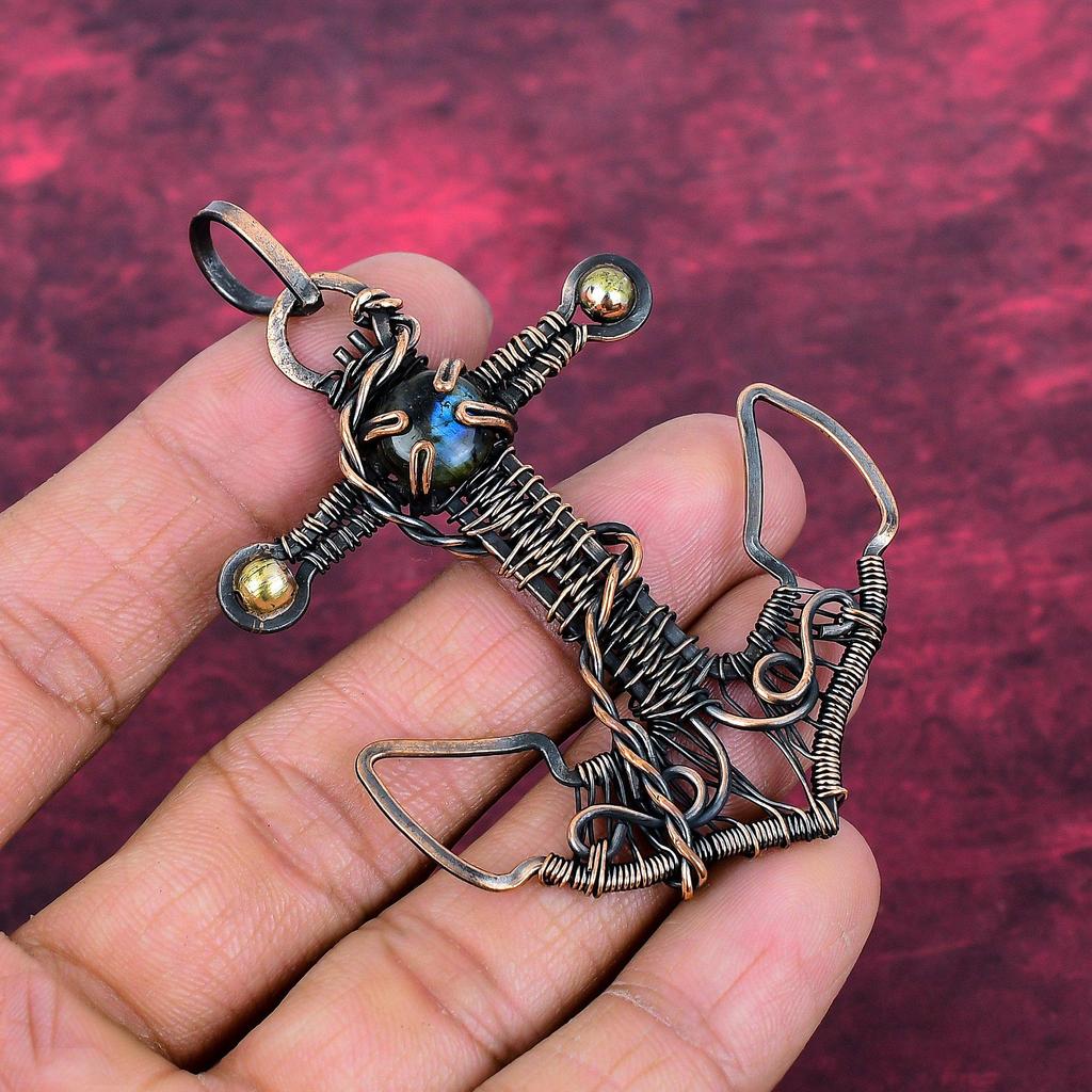 Labradorite Pendant Anchor Jewelry Copper Wire Wrapped Pendant Gemstone Jewelry