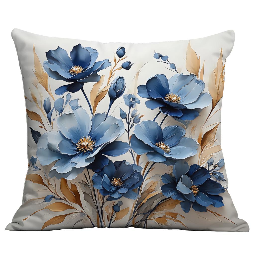 New Imitation 3d Blue Floral Pillowcase Small Fresh Home Cushion Pillowcase Decoration