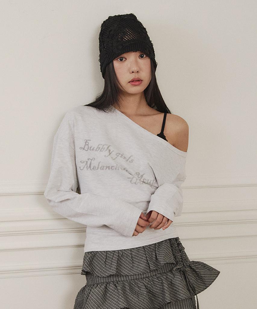 Yuupeu One-Shoulder Asymmetrical T-Shirt - White Melange