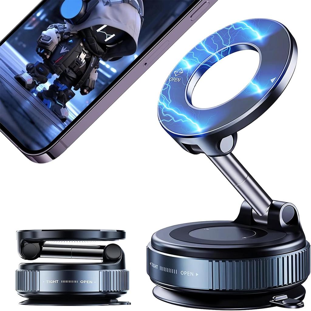 360° Foldable Vacuum Magnetic Phone Holder, Magnetic Car Phone Mount, Hands-Free Suction Cup Phone Holder for Smooth Surface