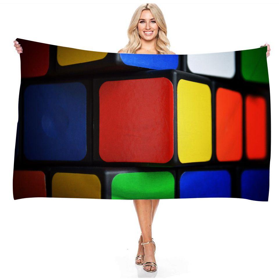 Water Digital Art Game Rubik's Cube Beach Towel Colorful Quick Dry Portable Soft Absorbent Multi-Purpose Towel Girls Women Kids