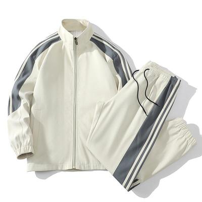 Men's Spring and Autumn Models Plus Size Thin Section Zip Section Stand-up Collar Jacket + Wide-leg Trousers Sports Two-piece Set