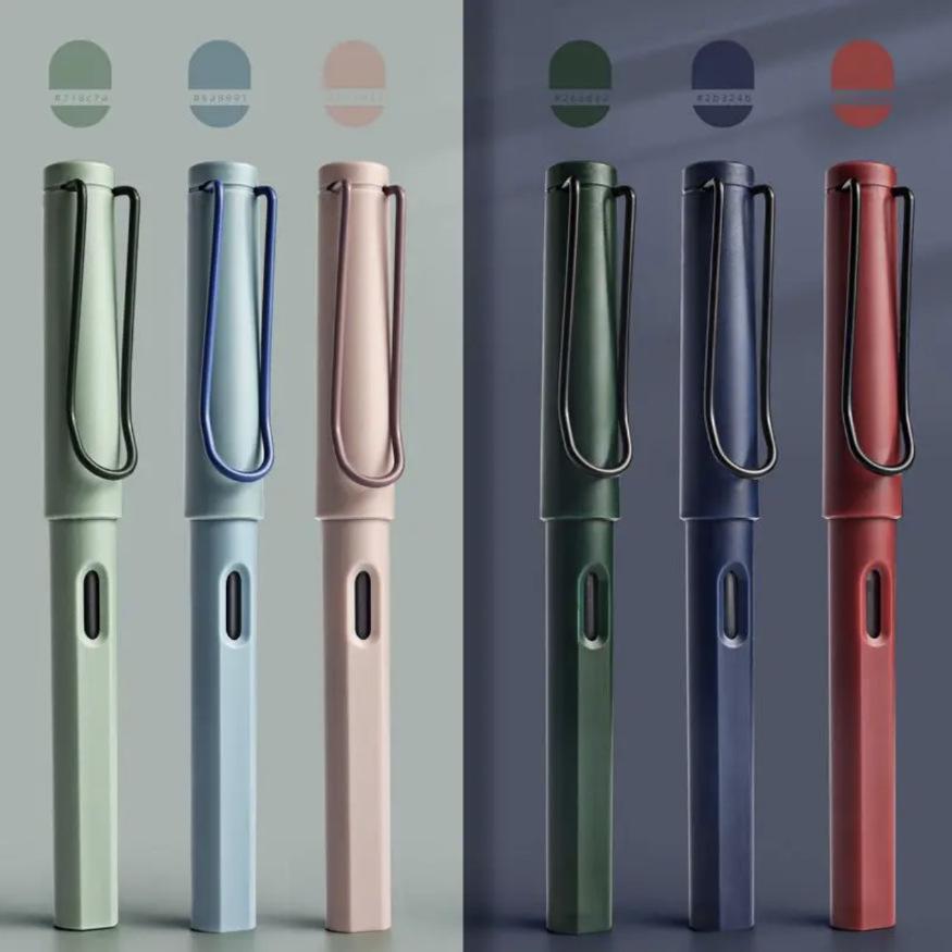 Refillable Ergonomic Fountain Pen for Students - Transparent Colored Plastic Design
