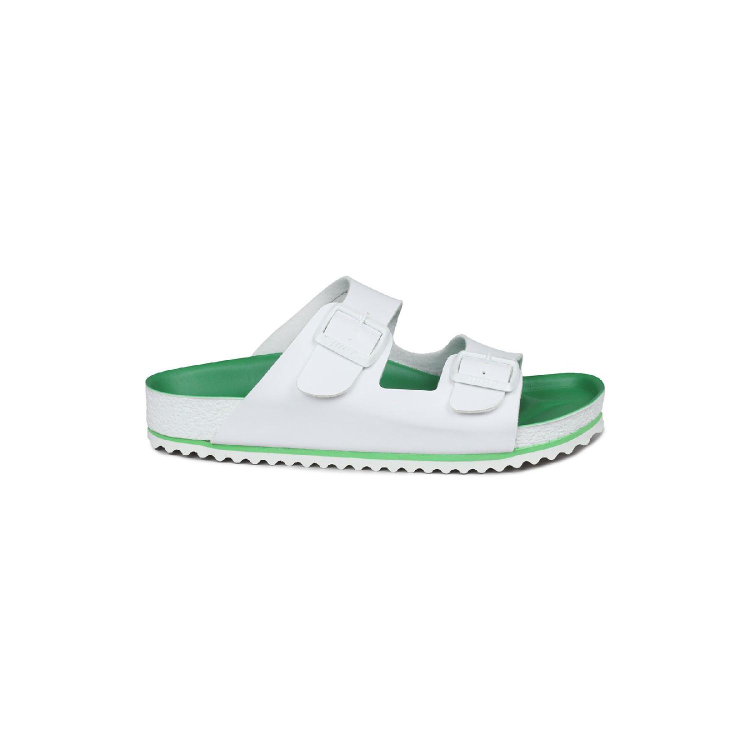

50018 White - Green Double Buckle Men s Slippers 40
