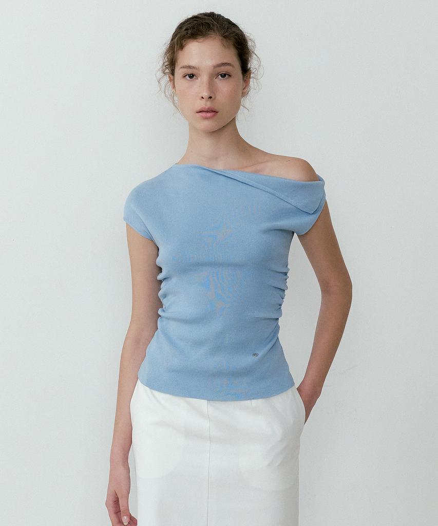 LUCIR ZU Shirring Drop Sleeveless Knit (Sky Blue)