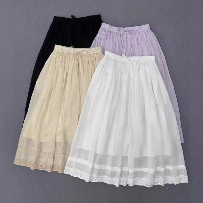 Johnature Lace Skirts Women Summer Lace-up Elasticated Solid Color Casual Simple Loose Skirts