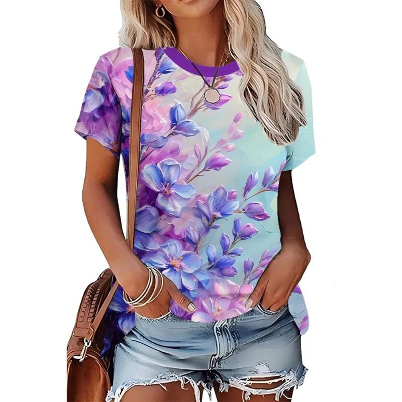 T-shirt da Donna Estiva con Stampa 3D Girocollo Moda Versatile Traspirante Tendenza Casual