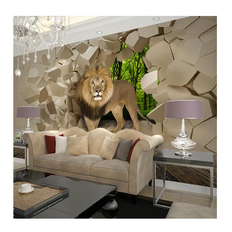 3D Stereo Lion Broken Wall Mural Photo Wallpaper for Wall Living Room TV Background Room Decor Size Wall Papers