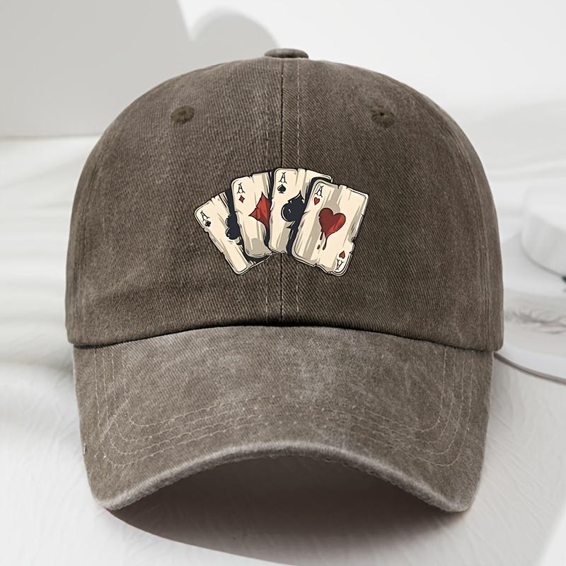Retro poker AAA printed baseball cap with adjustable dad hat suitable for outdoor sports, fishing, and camping