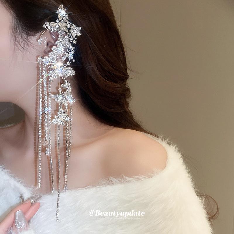 Ear Cuff a Forma di Farfalla con Nappe e Strass - Non Richiede Foratura