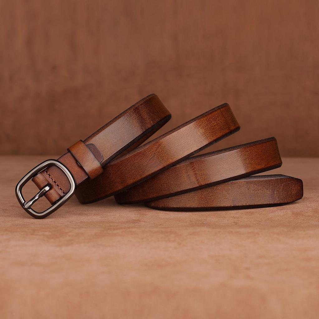 Women's Premium Cowhide Leather Belt with Pin Buckle - Handmade & Soft