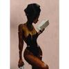 Elegant African American Woman with Floral Head Poster  Sexy Black Girl Canvas Painting Wall Art for Living Room Home Decor Mura
