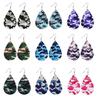 Army Green Camouflage Pu Leather Earrings Water Drop Shape Double-Sided Printing For