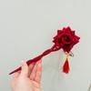 Retro Red Rose Hair Stick Elegant Bun Hairpin Festive New Year Atmosphere Women Hair Accessories