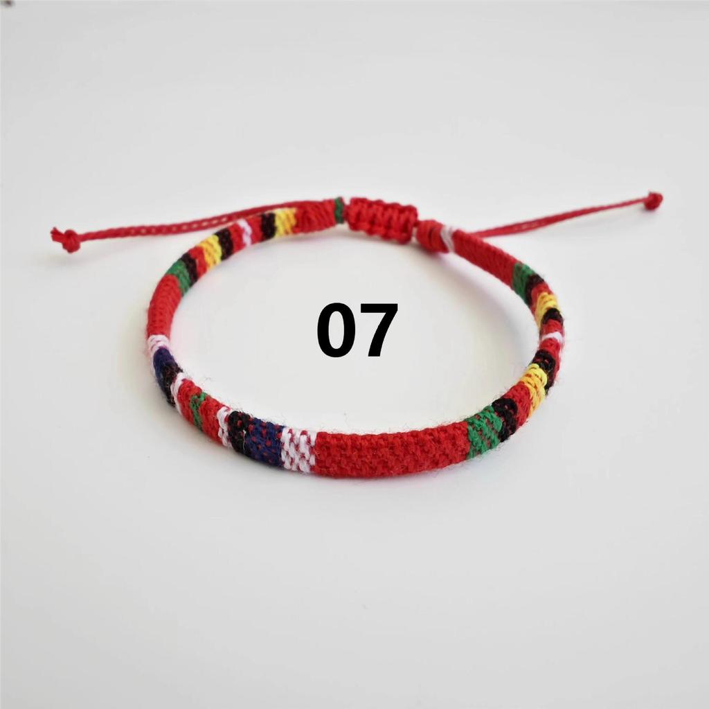 Bracelet Tissé Coloré en Coton-Lin Ajustable Fait Main