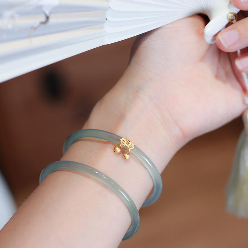 Spring and Summer Bracelet Blue Hollowed-out Ruyi Bell Type Female Chalcedony Agate Bracelet Artistic Vintage Jade Bracelet Chinese Style