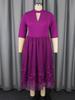 Elegant Women Plus Size Half High Neck 3/4 Sleeves A Line Midi Dresses with Floral Lace Hem for Church Events and Elegant Gatherings